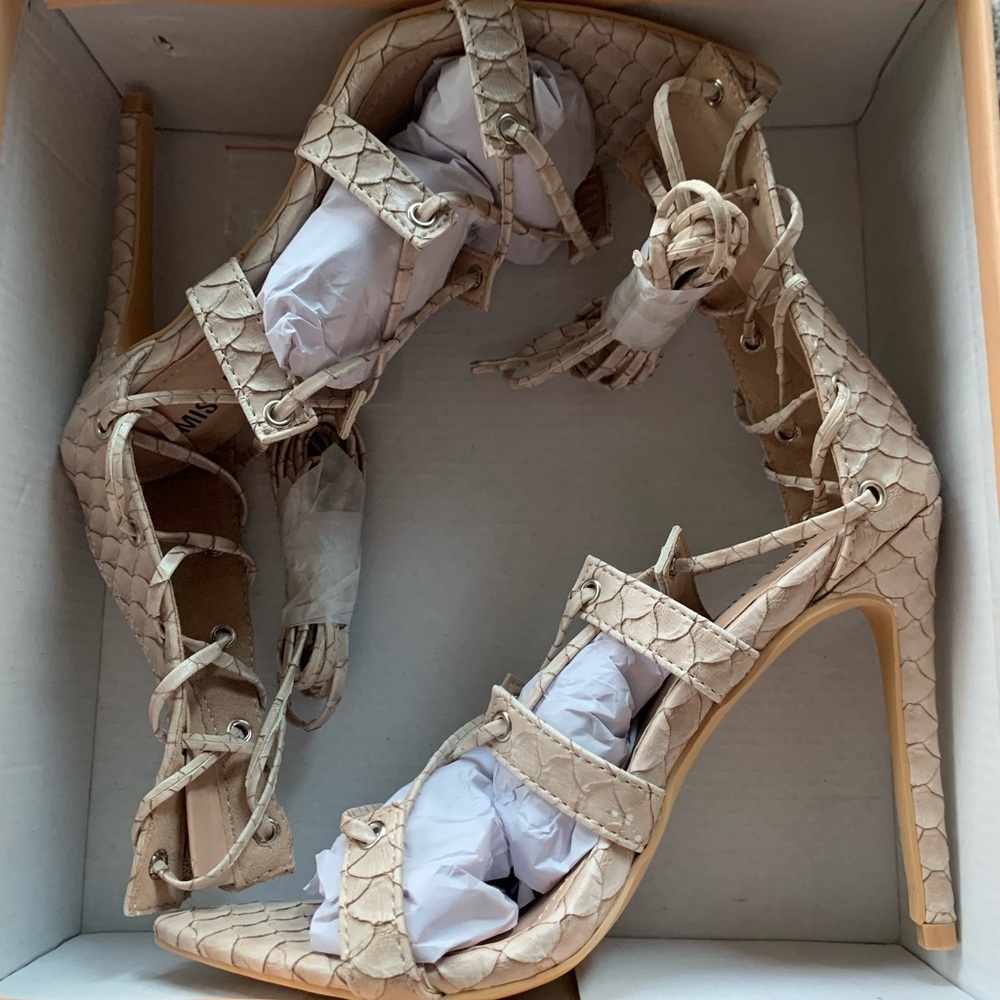 Brand New - Miss Lola Snake Strappy High Heels - Size 6